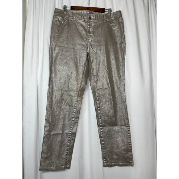 Chico's denim jeans women's 12 PLATINUM DENIM in METALLIC sterling khaki - Picture 11 of 16